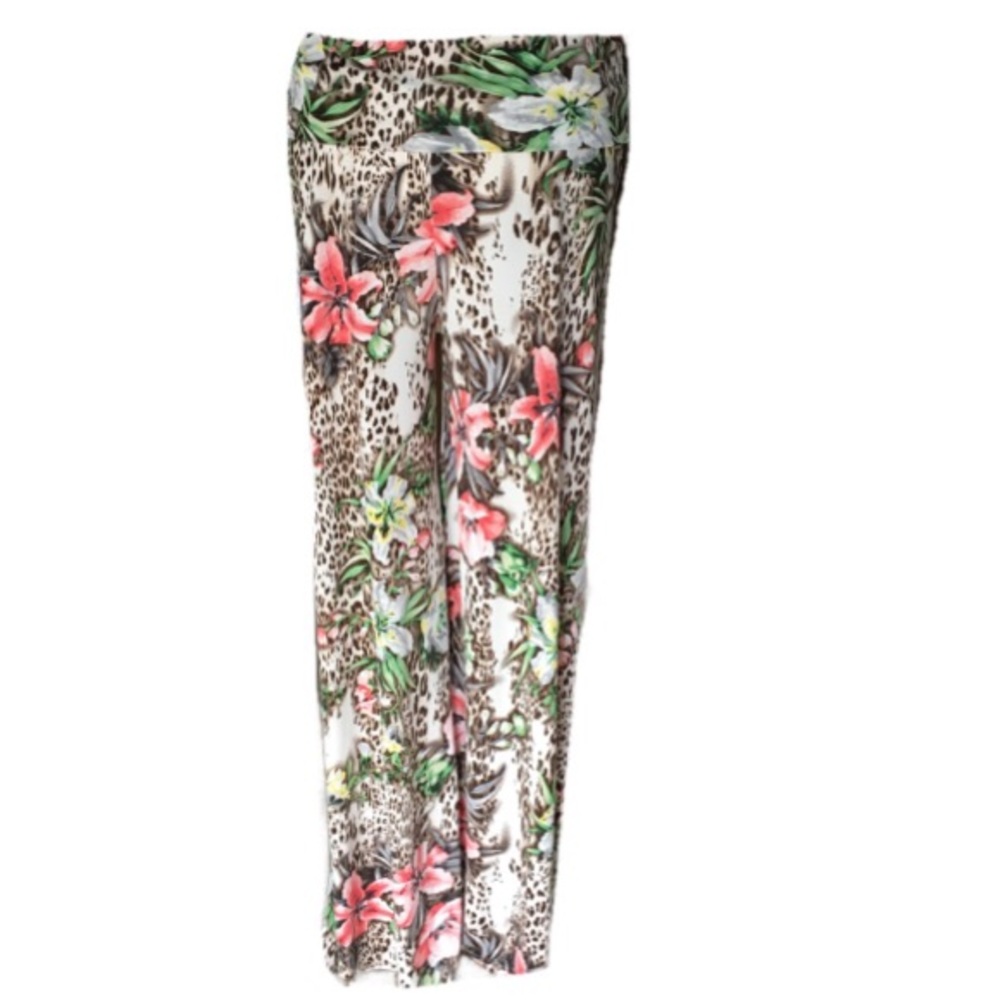 Fold Waist Barbie Palazzo Wide Leg Animal Print Pants
